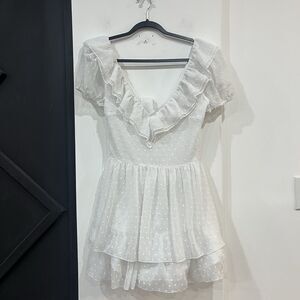 Sugar Thrillz Soft Regal Days White Ruffle Mini Dress Size Small Coquette Sheer